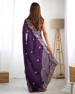 Ideal Purple Color Satin Fabric Partywear Saree