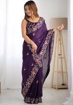 Ideal Purple Color Satin Fabric Partywear Saree