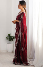 Ideal Maroon Color Satin Fabric Partywear Saree