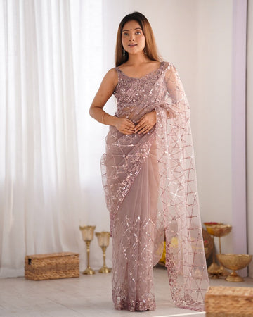Amazing Purple Color Net Fabric Partywear Saree