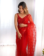 Amazing Red Color Net Fabric Partywear Saree