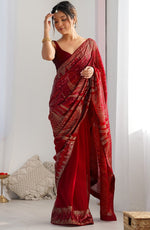 Dazzling Maroon Color Georgette Fabric Partywear Saree