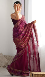 Dazzling Wine Color Georgette Fabric Partywear Saree