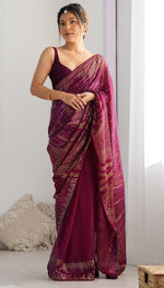 Dazzling Wine Color Georgette Fabric Partywear Saree