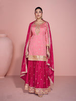 Tasteful Peach Color Chinon Fabric Plazzo Suit