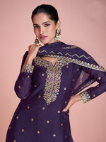 Tasteful Voilet Color Chinon Fabric Plazzo Suit