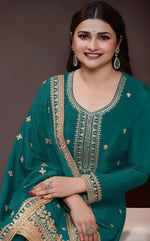 Beautiful Green Color Chinon Fabric Plazzo Suit
