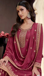 Beautiful Maroon Color Chinon Fabric Plazzo Suit