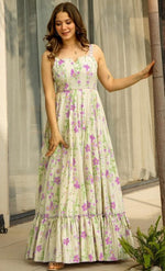 Dazzling Cream Color Rayon Fabric Gown