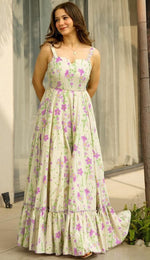 Dazzling Cream Color Rayon Fabric Gown