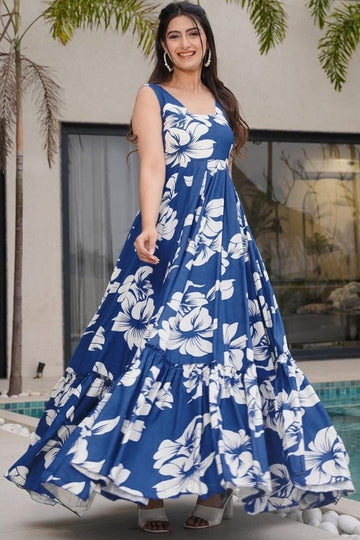 Dazzling Blue Color Rayon Fabric Gown