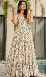 Dazzling Cream Color Rayon Fabric Gown