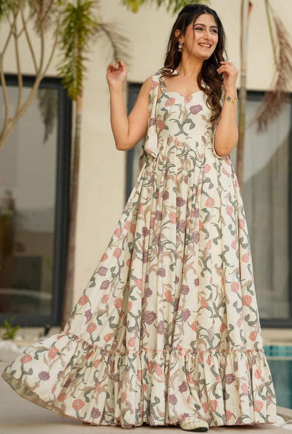 Dazzling Cream Color Rayon Fabric Gown