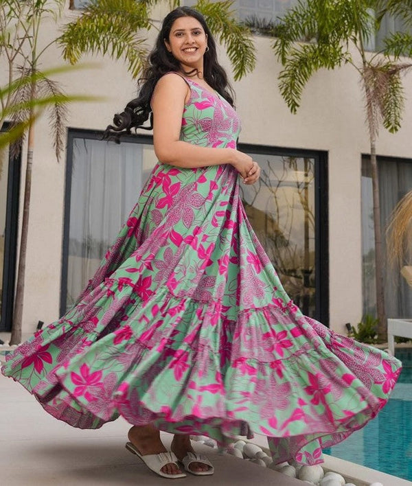 Dazzling Green Color Rayon Fabric Gown