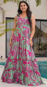 Dazzling Green Color Rayon Fabric Gown