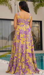 Dazzling Yellow Color Rayon Fabric Gown