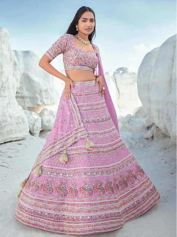 Divine Pink Color Georgette Fabric Party Wear Lehenga