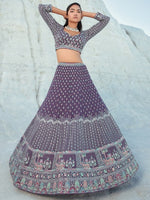 Divine Wine Color Georgette Fabric Party Wear Lehenga