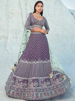 Divine Wine Color Georgette Fabric Party Wear Lehenga