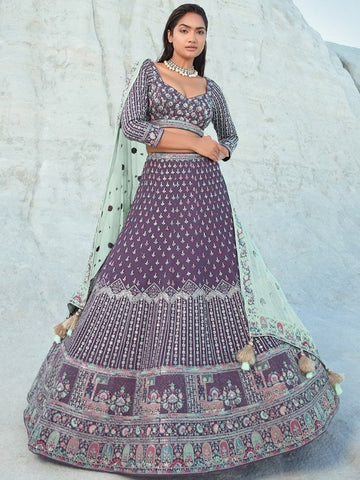 Divine Wine Color Georgette Fabric Party Wear Lehenga