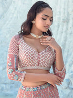 Divine Peach Color Georgette Fabric Party Wear Lehenga