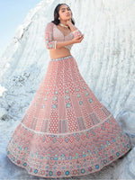Divine Peach Color Georgette Fabric Party Wear Lehenga