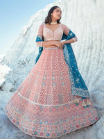 Divine Peach Color Georgette Fabric Party Wear Lehenga