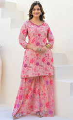 Beautiful Pink Color Georgette Fabric Plazzo Suit
