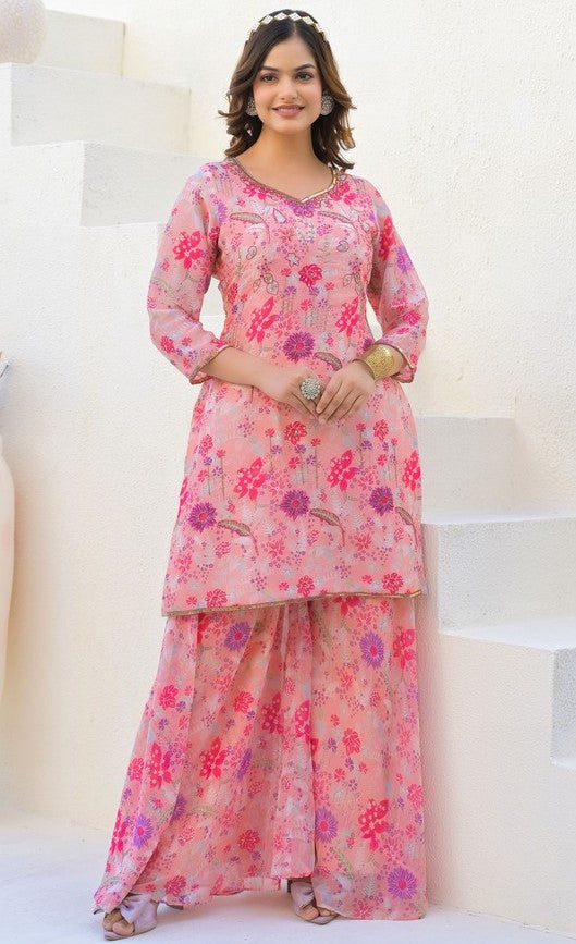 Beautiful Pink Color Georgette Fabric Plazzo Suit