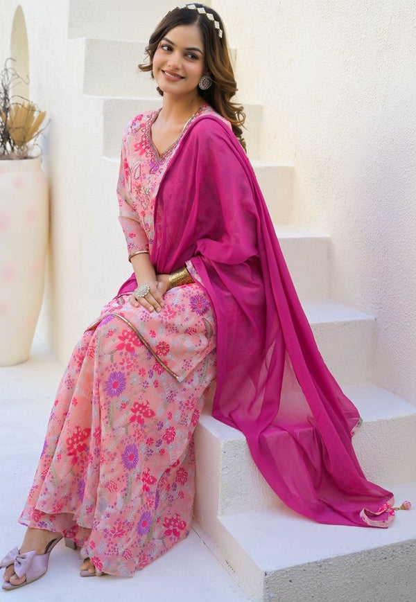 Beautiful Pink Color Georgette Fabric Plazzo Suit
