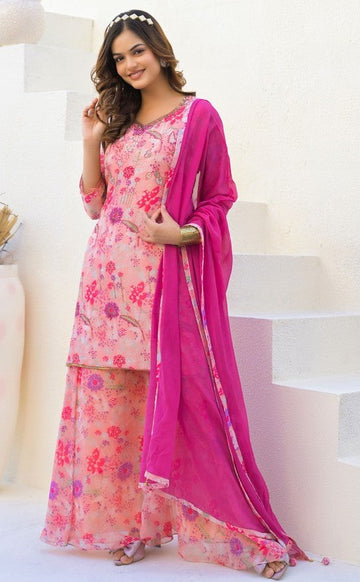 Beautiful Pink Color Georgette Fabric Plazzo Suit