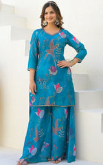 Beautiful Blue Color Georgette Fabric Plazzo Suit