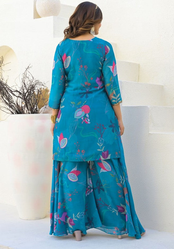 Beautiful Blue Color Georgette Fabric Plazzo Suit