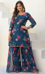 Beautiful Navy Blue Color Georgette Fabric Plazzo Suit