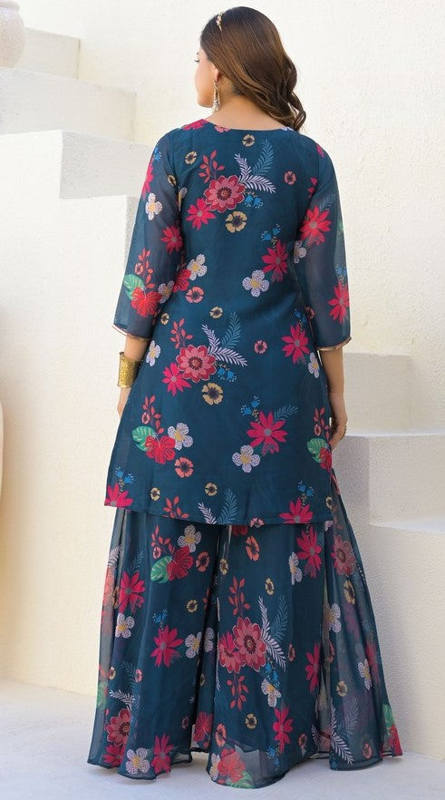 Beautiful Navy Blue Color Georgette Fabric Plazzo Suit