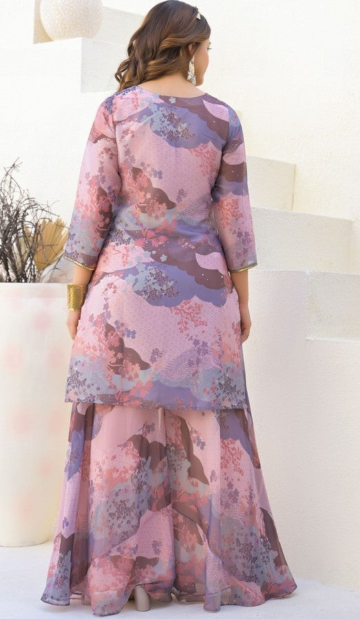 Beautiful Pink Color Georgette Fabric Plazzo Suit