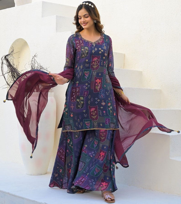 Beautiful Purple Color Georgette Fabric Plazzo Suit