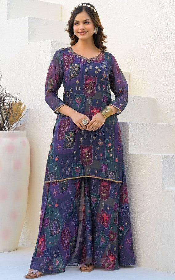 Beautiful Purple Color Georgette Fabric Plazzo Suit