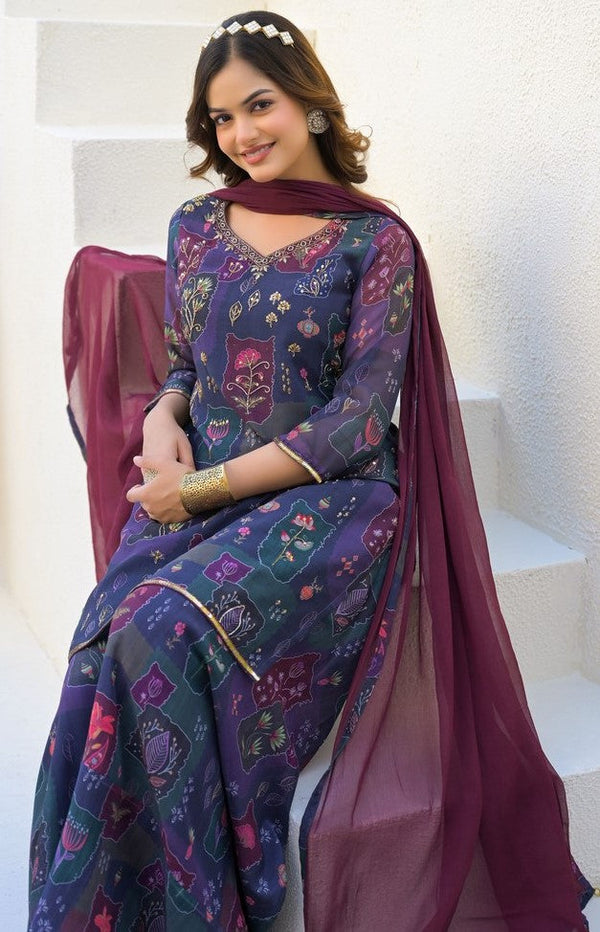 Beautiful Purple Color Georgette Fabric Plazzo Suit