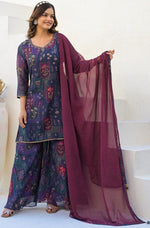Beautiful Purple Color Georgette Fabric Plazzo Suit