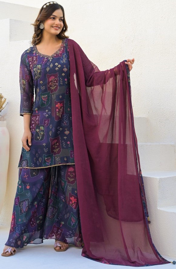 Beautiful Purple Color Georgette Fabric Plazzo Suit