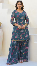 Beautiful Green Color Georgette Fabric Plazzo Suit