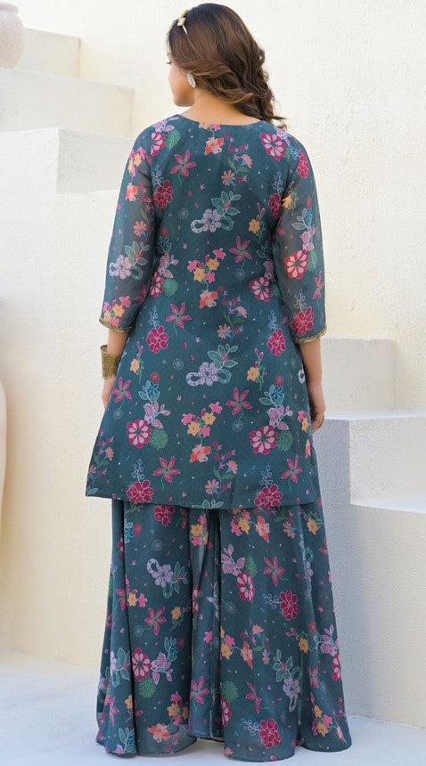 Beautiful Green Color Georgette Fabric Plazzo Suit