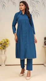Lovely Teal  Color Cotton Fabric Cord Set