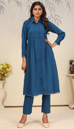 Lovely Teal  Color Cotton Fabric Cord Set