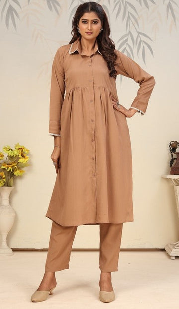 Lovely Brown Color Cotton Fabric Cord Set