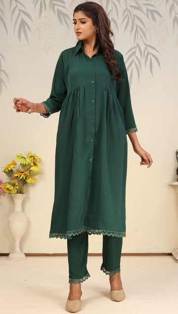 Lovely Green Color Cotton Fabric Cord Set