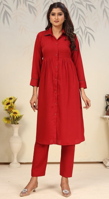 Lovely Maroon Color Cotton Fabric Cord Set