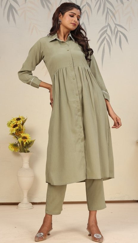 Lovely Green Color Cotton Fabric Cord Set