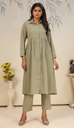 Lovely Green Color Cotton Fabric Cord Set